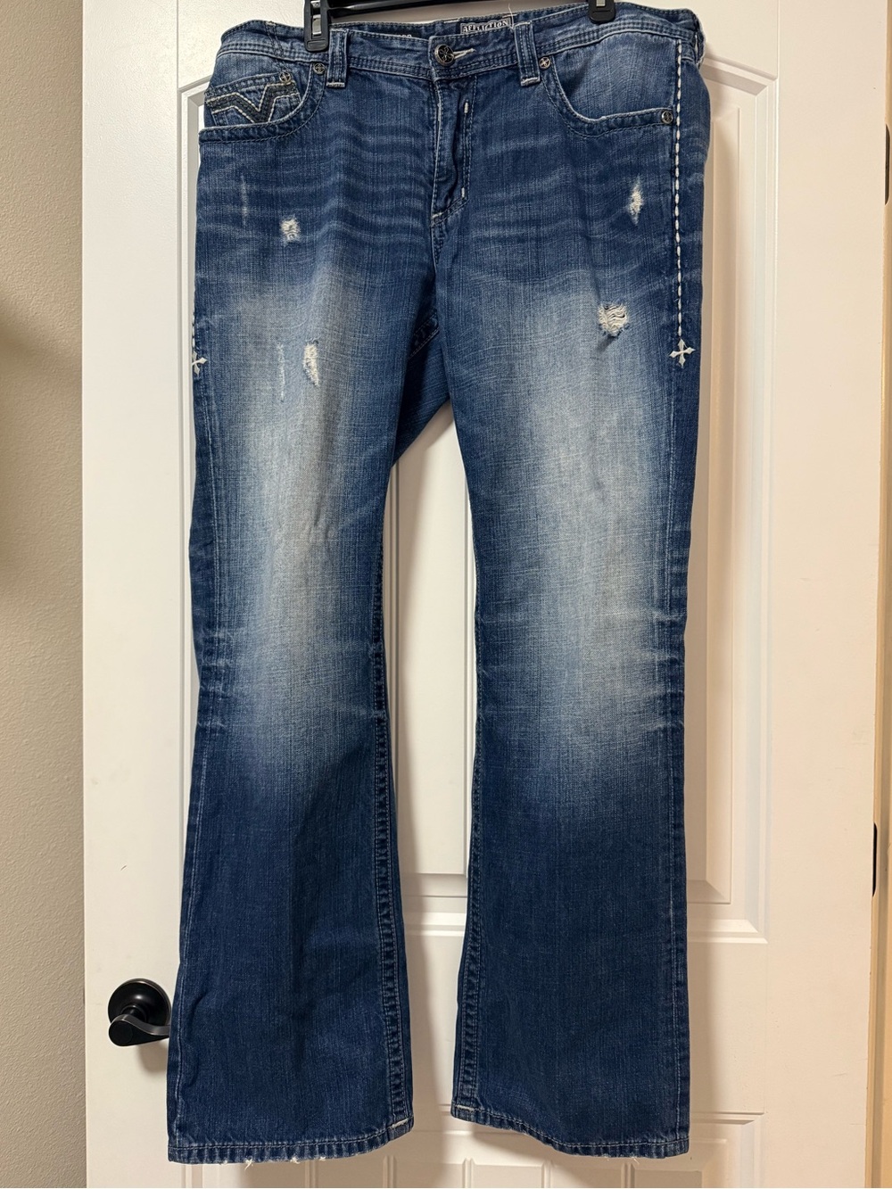 Affliction Dark Wash Distressed Cooper Relaxed Fit Jean